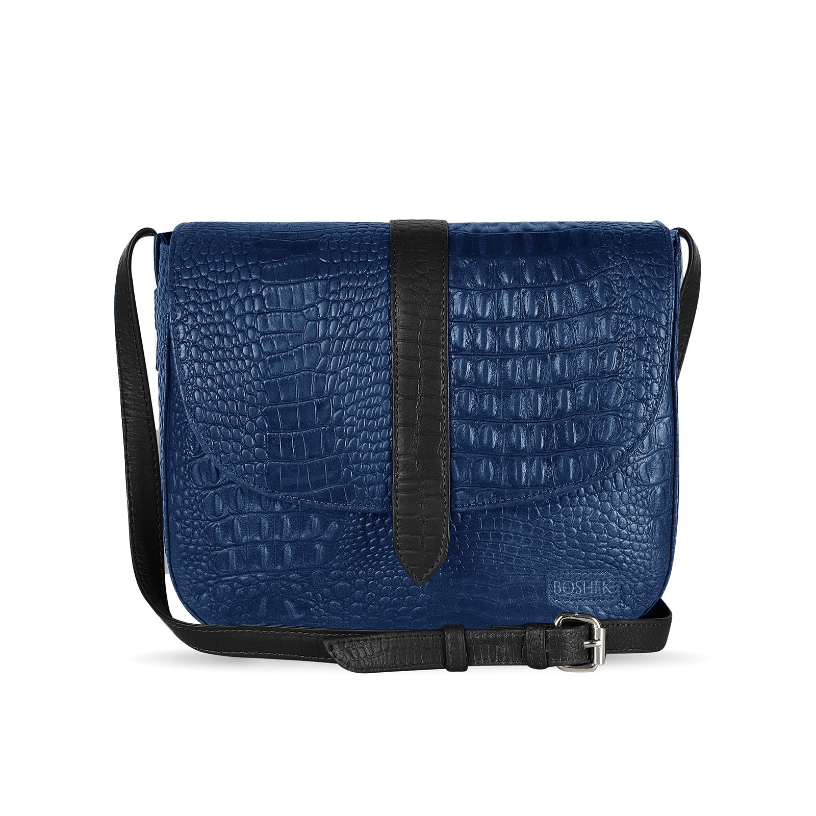 Buy Boshek Blue Alligator Print Real Leather Ladies Sling Bags for Women