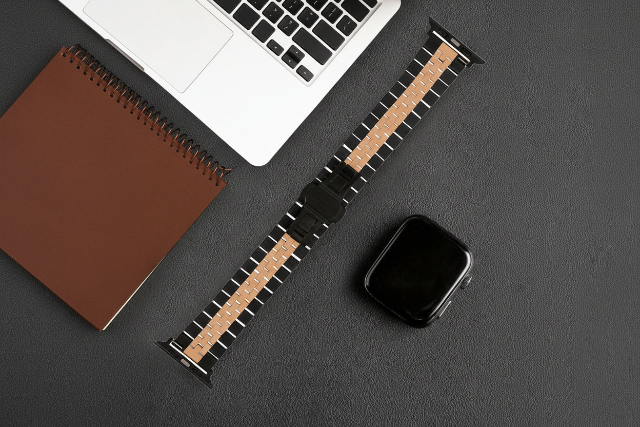 Omax FMS103 Black & Rose Gold Two-Tone Stainless Steel Apple Watch Strap – 38mm 40mm 41mm