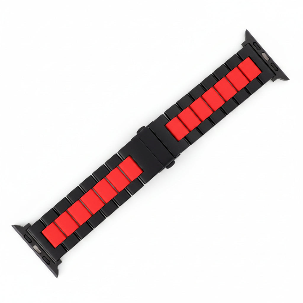 Omax FMS101 Black & Red Two-Tone Stainless Steel Apple Watch Strap – 38mm 40mm 41mm
