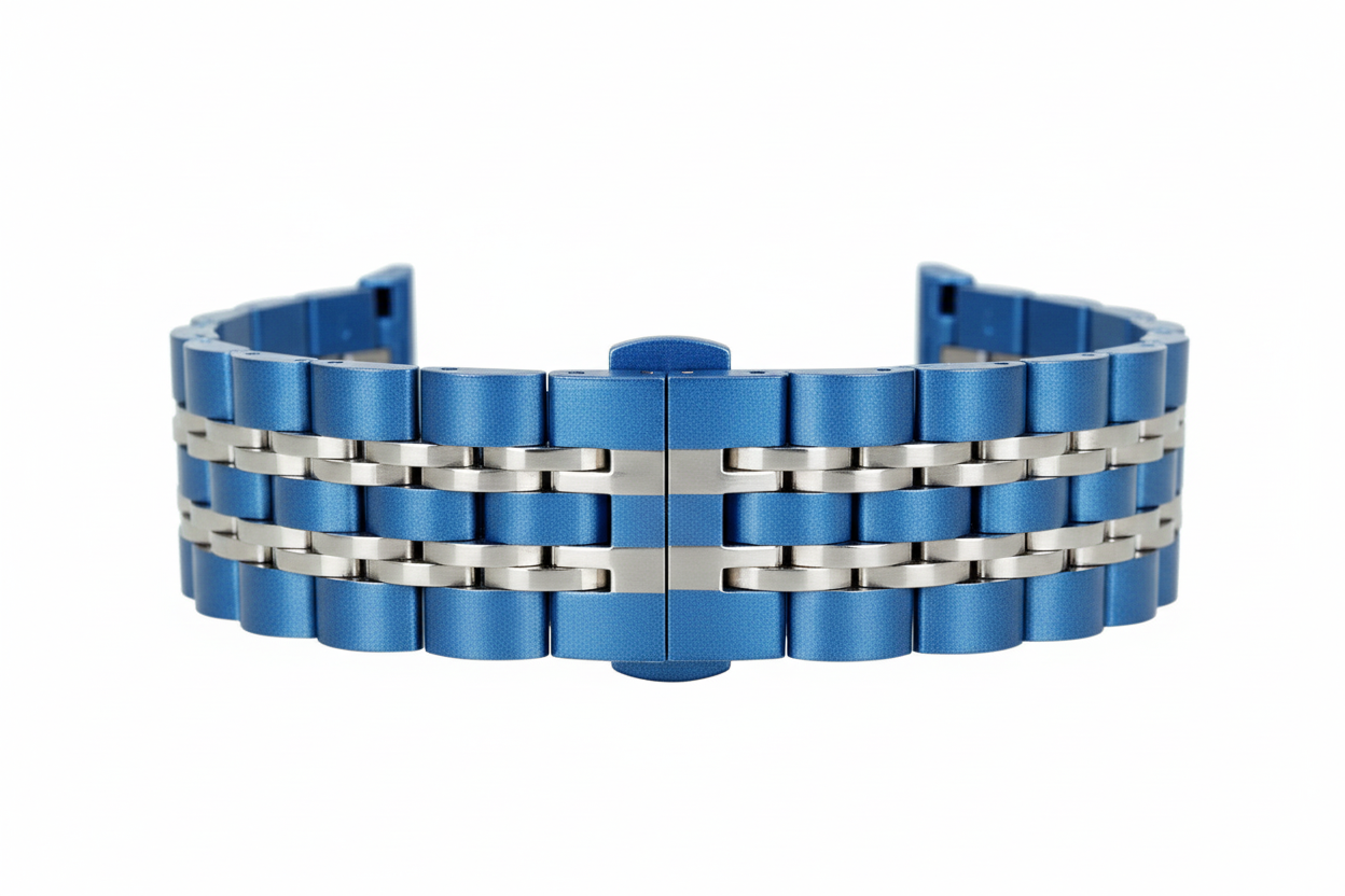 Omax FMS102 Blue & Steel Two-Tone Stainless Steel Apple Watch Strap – 38mm 40mm 41mm