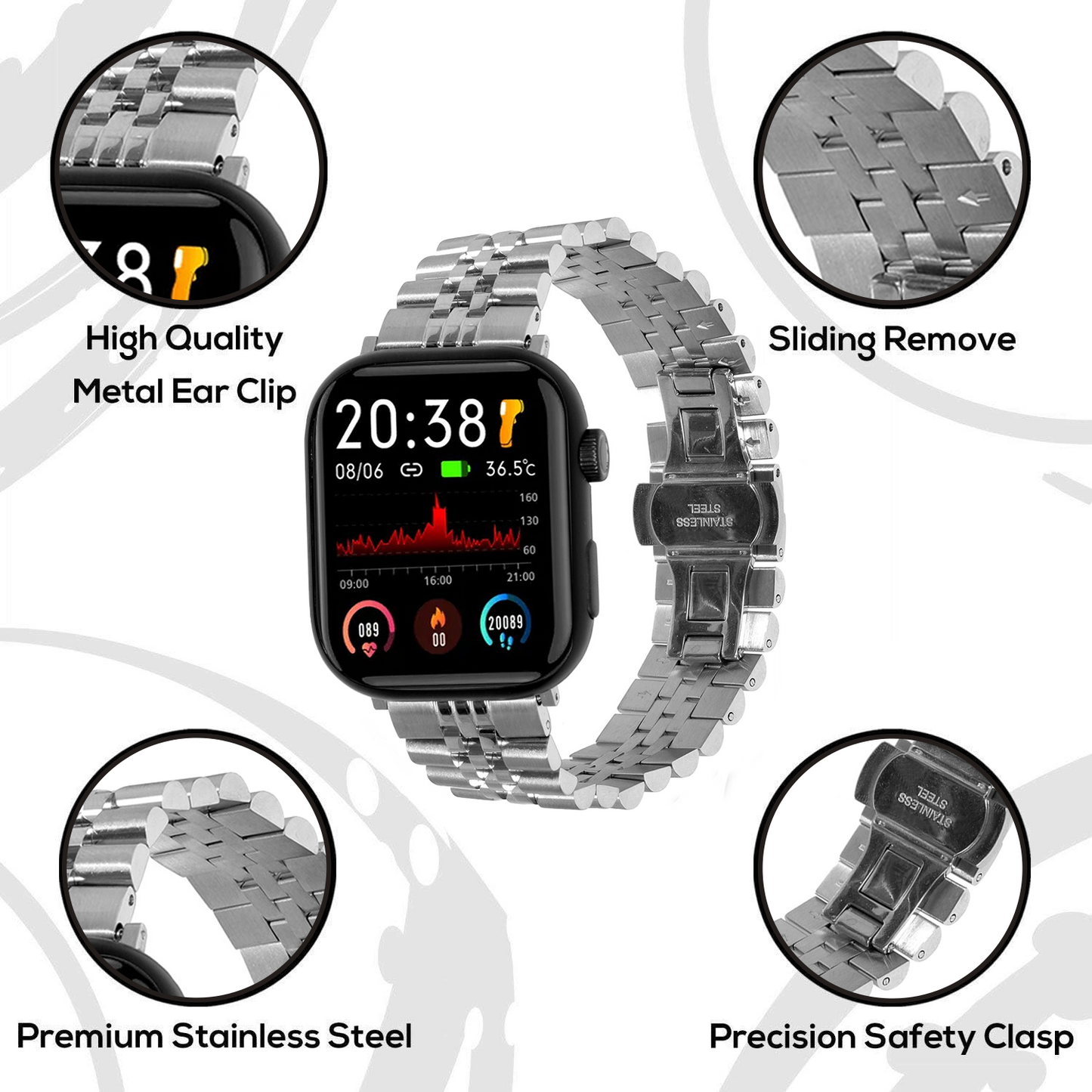 Omax FMS105 All Steel Stainless Steel Apple Watch Strap – 38mm 40mm 41mm