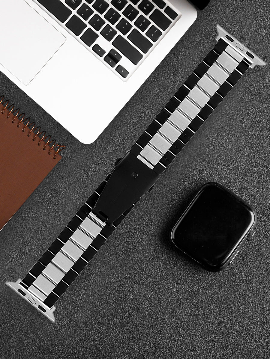 Omax FMS106 Black & Steel Two-Tone Stainless Steel Apple Watch Strap – 38mm 40mm 41mm