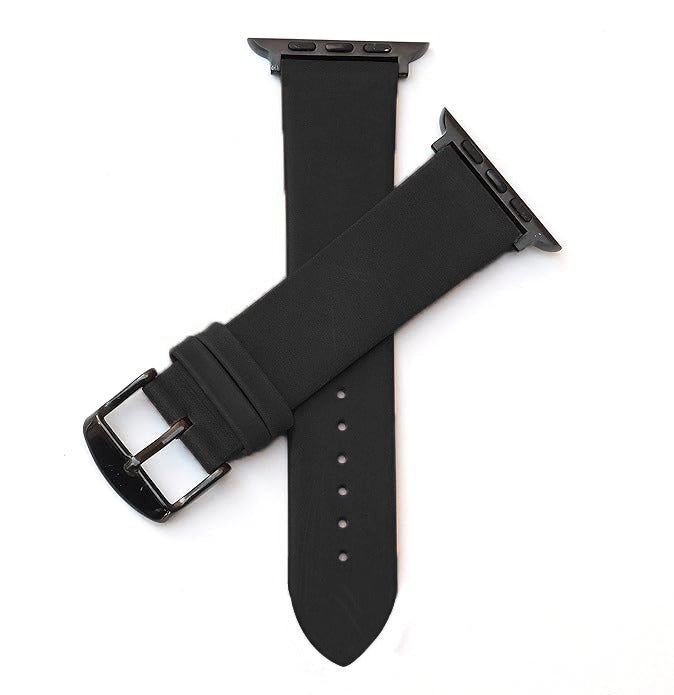 Boshek Black Genuine Leather Watch Strap. Black Stainless Steel Buckle Self Changeable FS308-BK-42-B