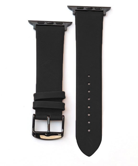 Boshek Black Genuine Leather Watch Strap. Black Stainless Steel Buckle Self Changeable FS308-BK-42-B