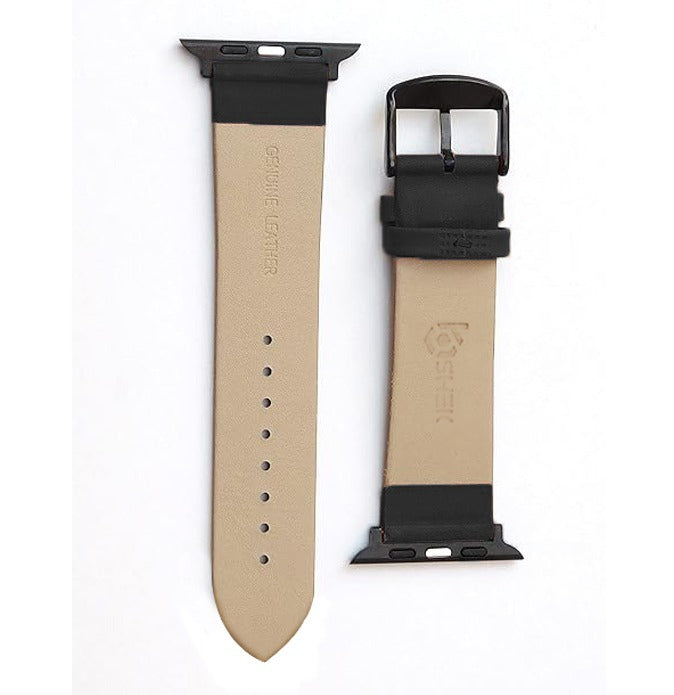 Boshek Black Genuine Leather Watch Strap. Black Stainless Steel Buckle Self Changeable FS308-BK-42-B
