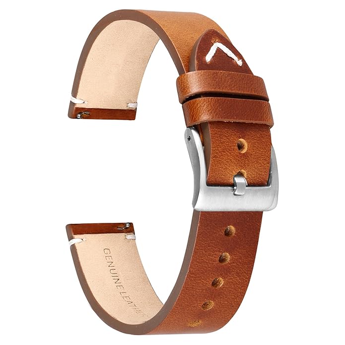 Boshek Tan Color Premium Genuine Leather Watch Strap FS328. Golden buckle Quick Release and Self Changeable
