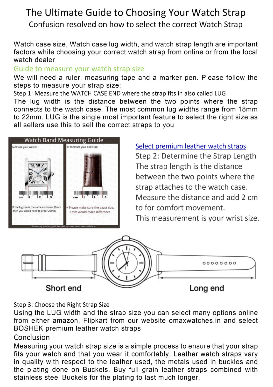 Boshek Black Genuine Leather, Black Buckle Watch Strap for Quick Release and Self Changeable - detail view 1