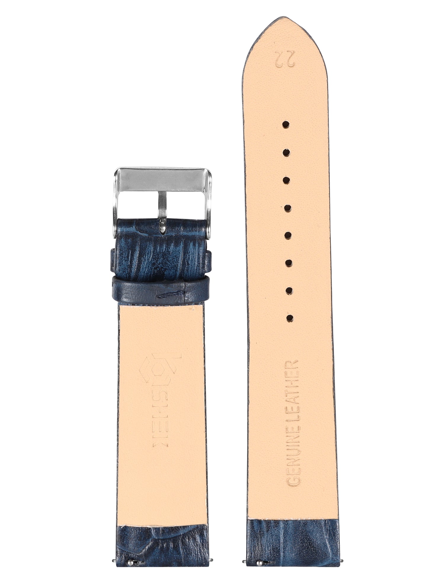 Boshek Blue Genuine Leather Silver Buckle Croco Design Watch Strap for Quick Release and Self Changeable FS351