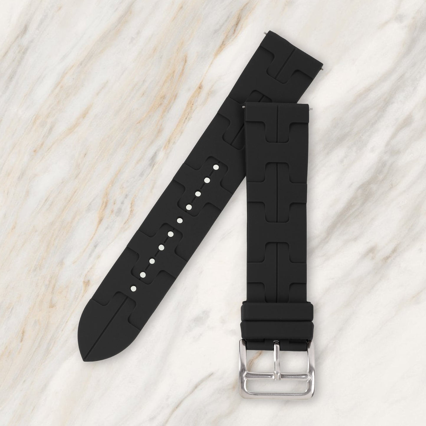 Omax 22 MM Black Color Ribbed Premium Grade, super flexible and smooth silicon watch strap and band compatible with All smart, digital and analog watches FSS03-BK-22-S