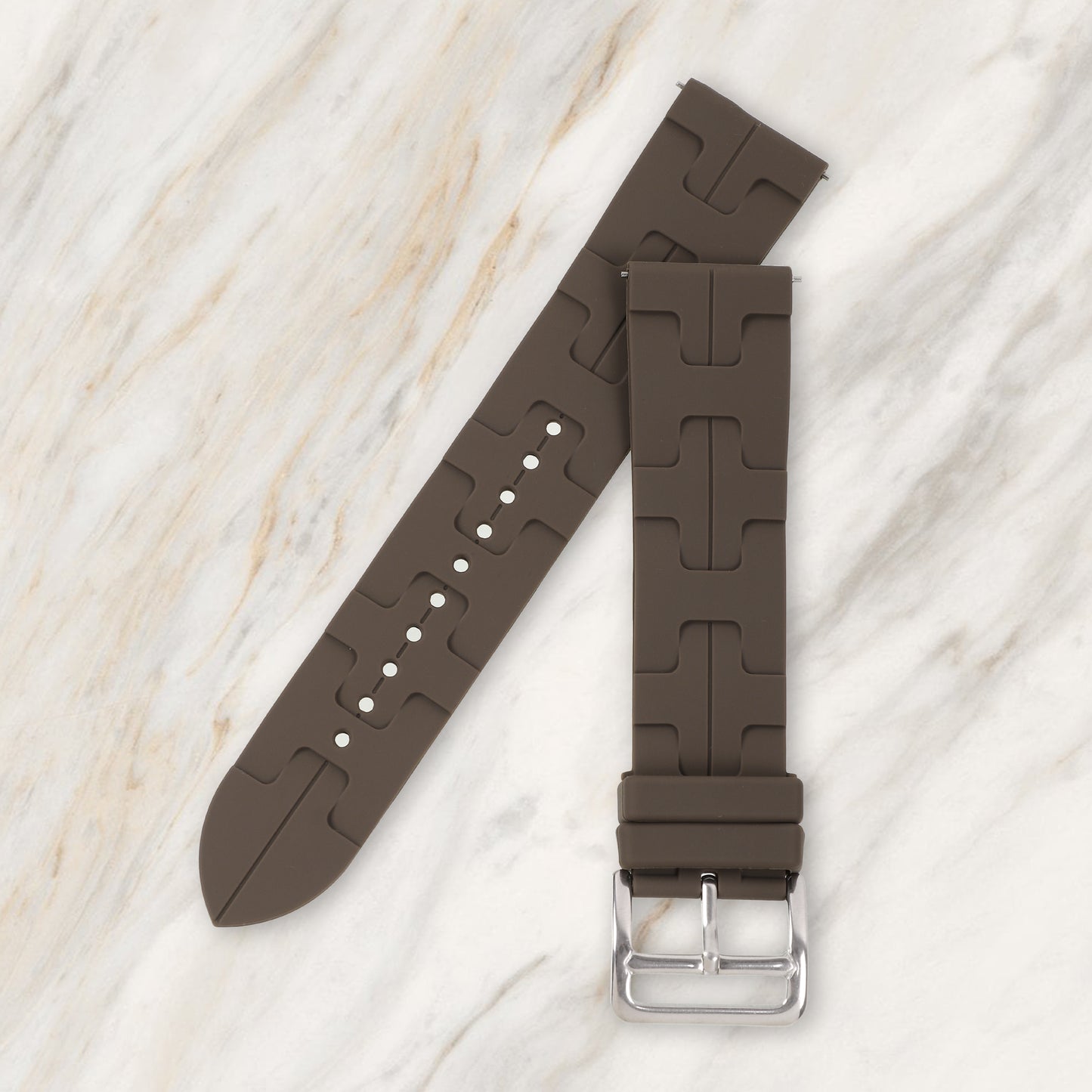 Omax 22 MM Brown Color Ribbed Premium Grade, super flexible and smooth silicon watch strap and band compatible with All smart, digital and analog watches FSS03-BR-22-S