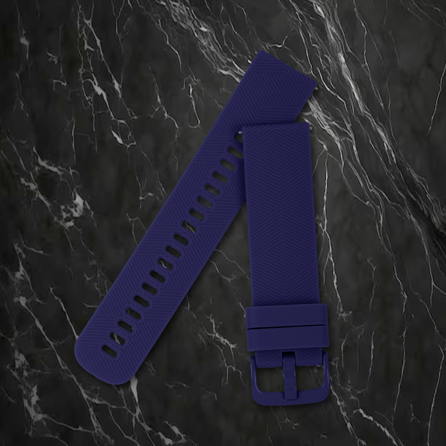 Omax 22MM Nevy Blue Color Herringbone textured, Ribbed Premium Grade, super flexible and smooth silicon watch strap and band compatible with All smart, digital and analog watches FSS05-NB-22-NB