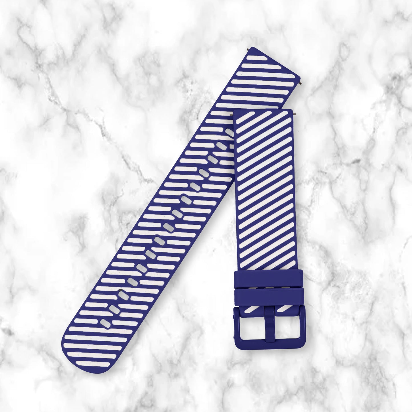 Omax Blue White Twill Silicone Smart Watch Replacement Band Universal Strap Compatible with All Brands Watch FSS07-BW-22-BL