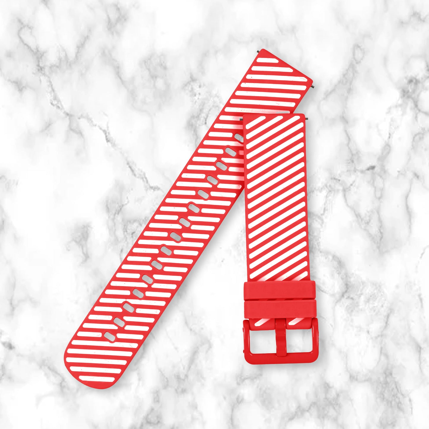 Omax Red White Twill Silicone Smart Watch Replacement Band Universal Strap Compatible with All Brands Watch FSS07-RW-22-RD