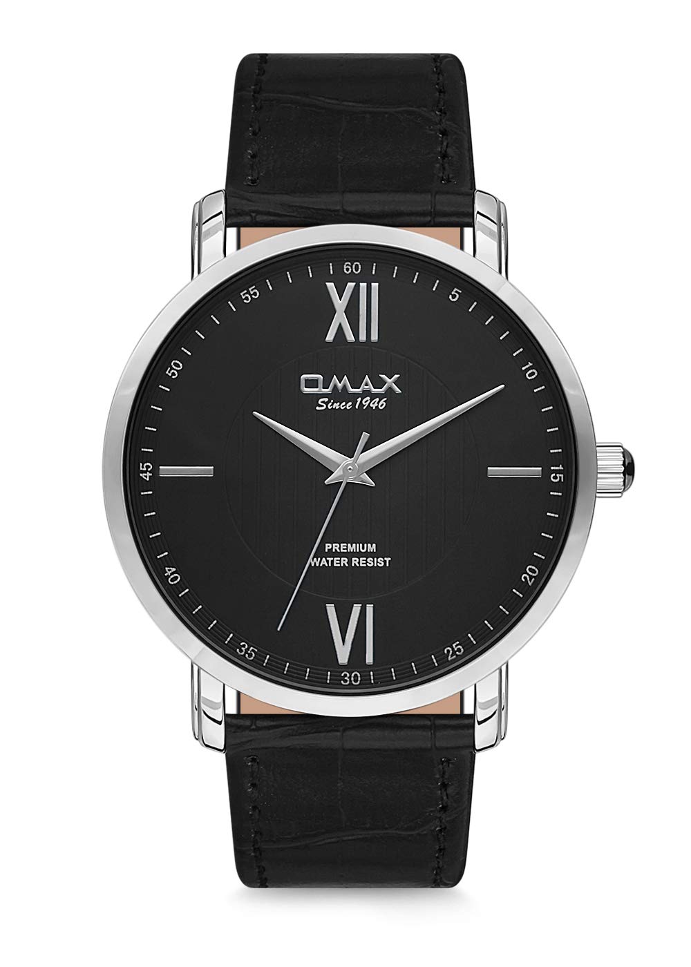 Omax Black Dial Silver Case and Index with Black Leather Watch for Men- GU03P22I