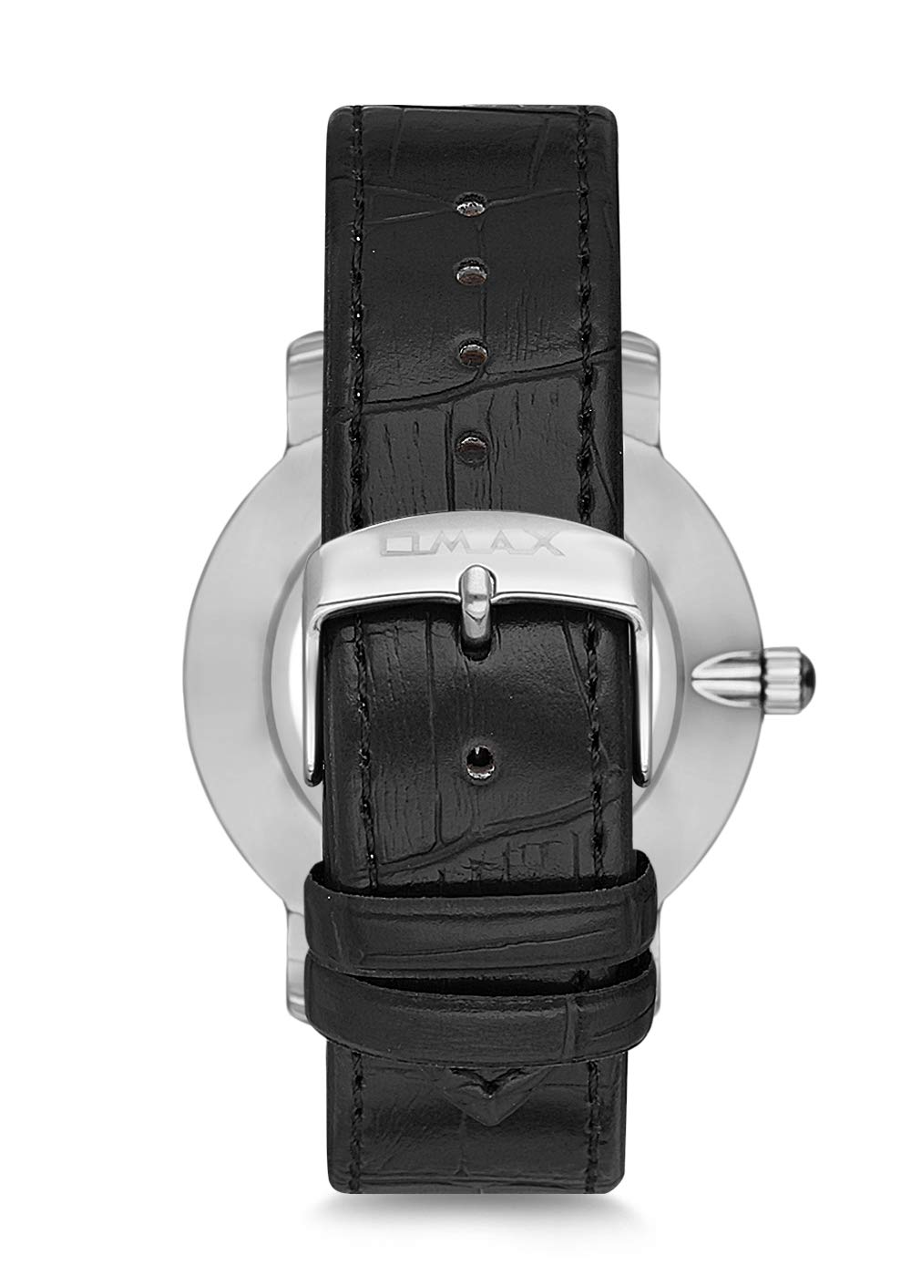 Omax Black Dial Silver Case and Index with Black Leather Watch for Men- GU03P22I