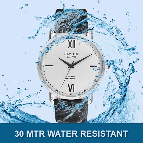 Omax White Dial Silver Case and Black Index with Black Leather Watch for Men- GU03P32I