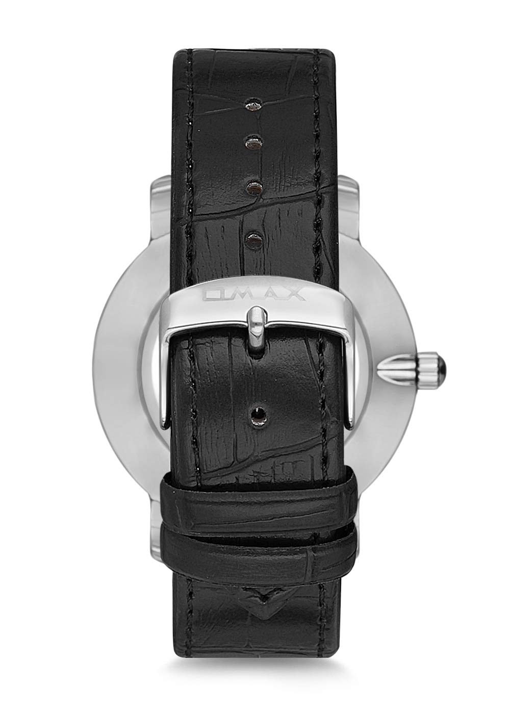Omax Blue Dial Silver Case and Index with Black Leather Watch for Men- GU03P42I