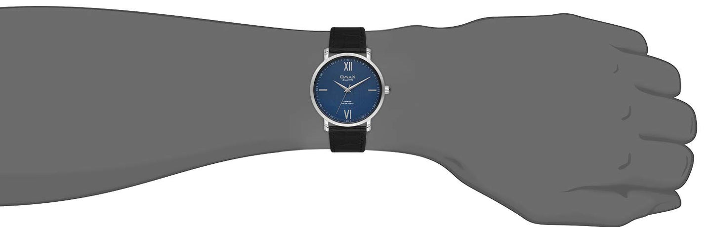 Omax Blue Dial Silver Case and Index with Black Leather Watch for Men- GU03P42I
