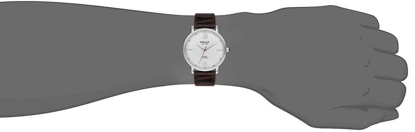 Omax White Dial Silver Case and Index with Brown Leather Watch for Men - GU03P65I