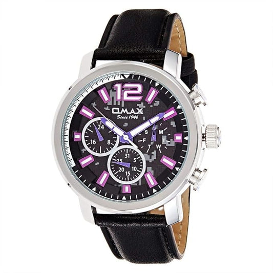 Omax Black Dial Multifunction Dial with  Genuine Leather Strap Casual Watch for Men  GX15P22U