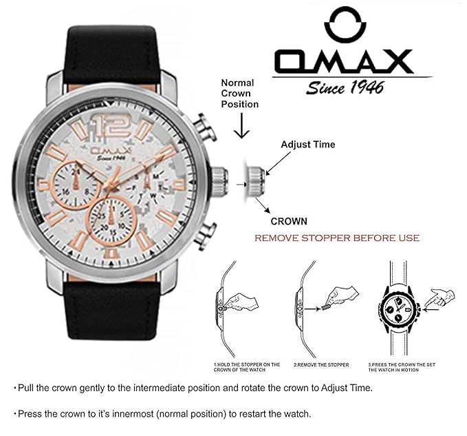 Omax Chronograph Display Quartz Multifunction Dial Genuine Leather Strap Casual Watch GX15P32O