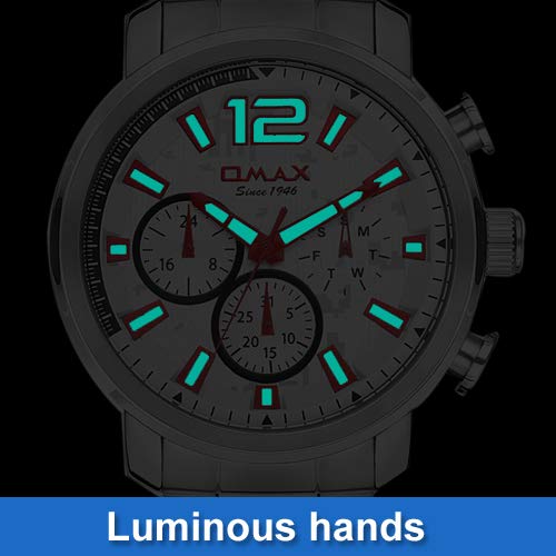 Omax Men's White Dial Red Index Multifunction Watch - GX16P36R