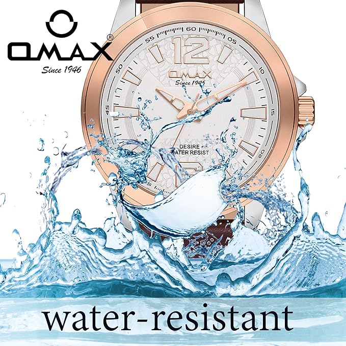 OMAX Analog White Dial Brown Genuine Leather Strap With Rose Gold Index mens Watch-GX23C35I
