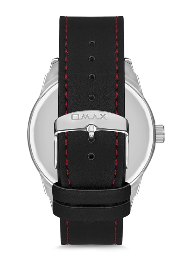 OMAX Analog Black Dial Black with red Contrast Stitching Genuine Leather Strap Mens Watch- GX30P22I