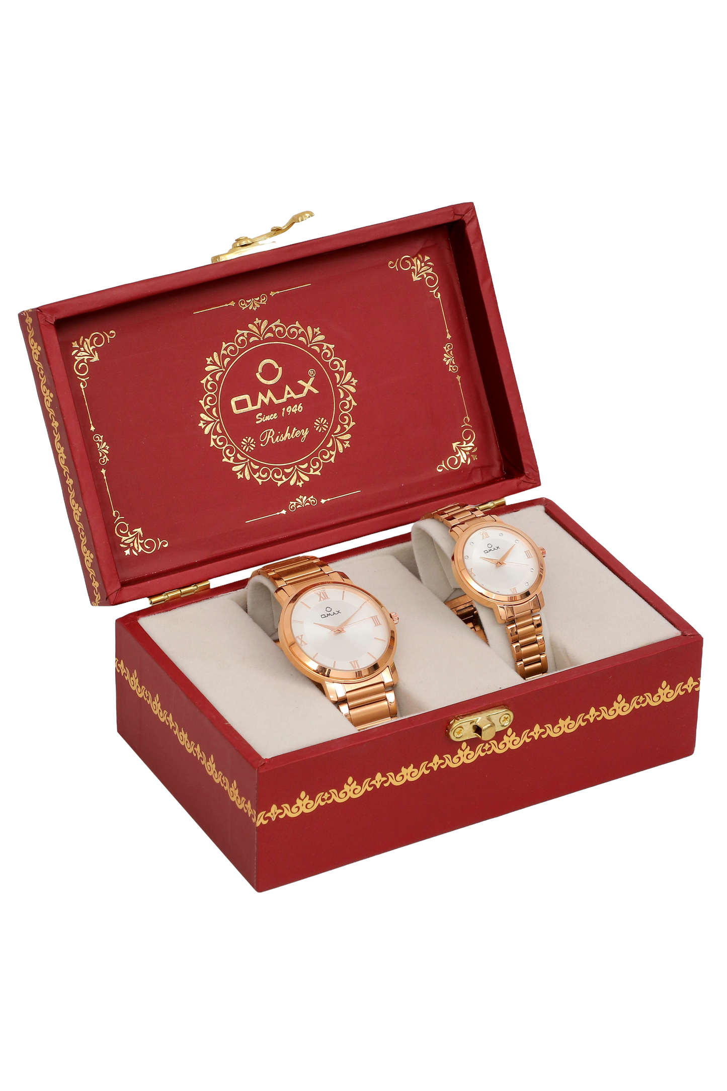 OMAX Analog White Dial with Rose Gold Stainless Steel Strap Watch Pair for Couple -CPL03
