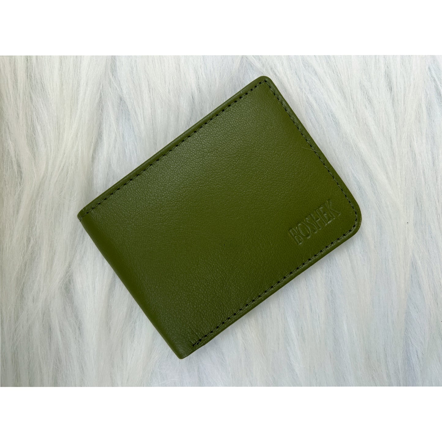 BOSHEK Green Leather Wallet Slim and Feather weight FW22