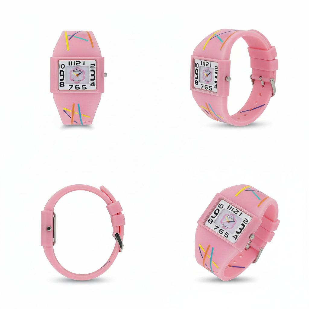 Omax Kids Analog Square Dial Watch White & Pink - KD148