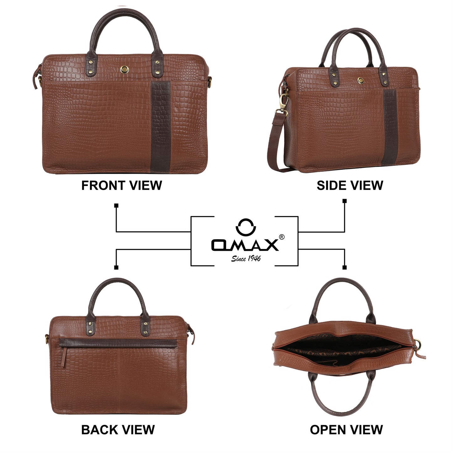 OMAX Tan Contrast Mix Matching Croco Design Genuine Leather Laptop Bags for Men and Women LTHRMSN59