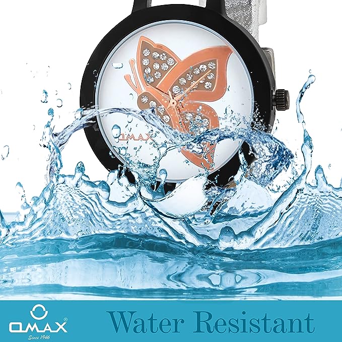 Omax White Butterfly Designed Dial with Foil printed Silver Genuine Leather Strap Watch for Girls and Women LS317