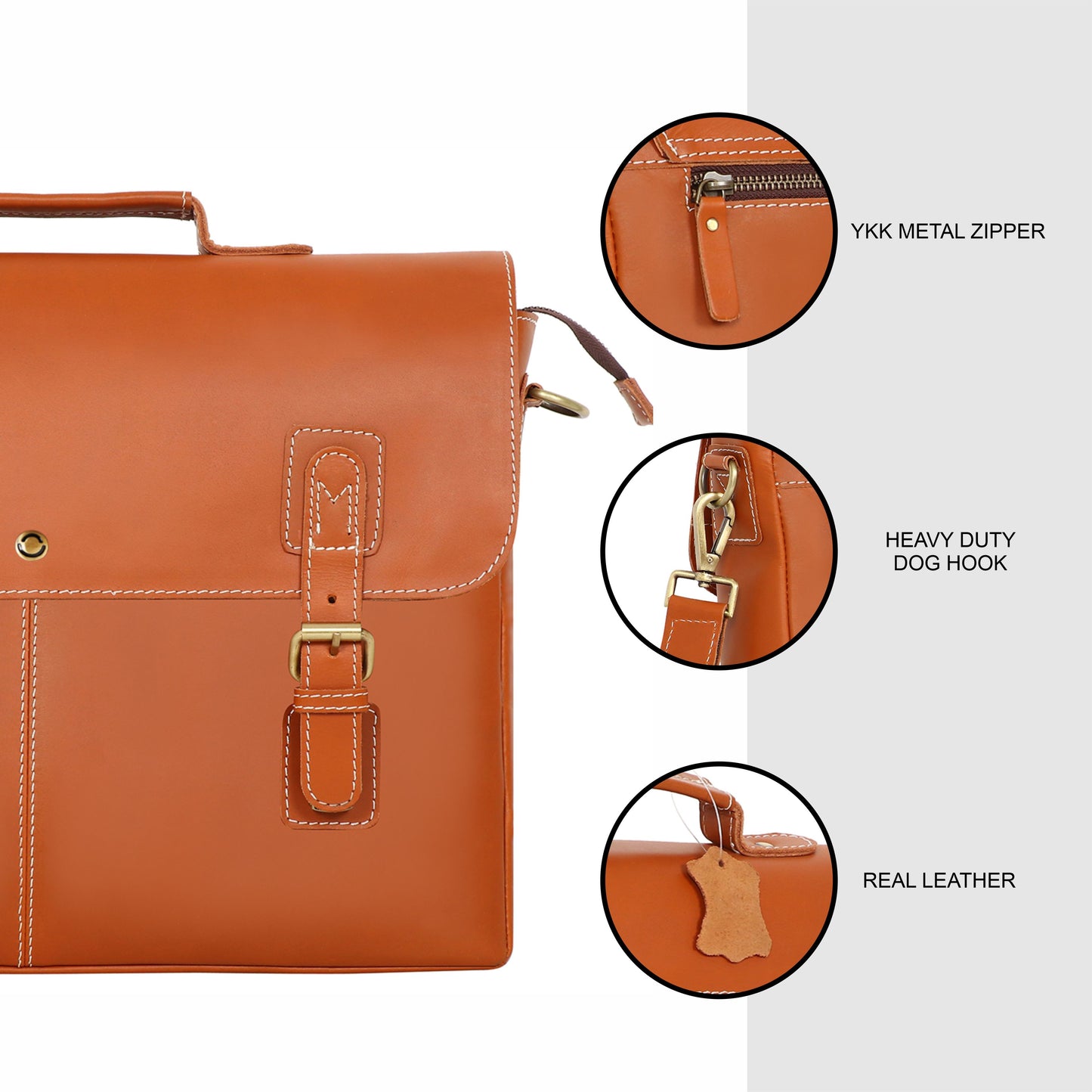 Omax Tan Color Genuine Leather Office , Messenger Bag for Laptop BR76