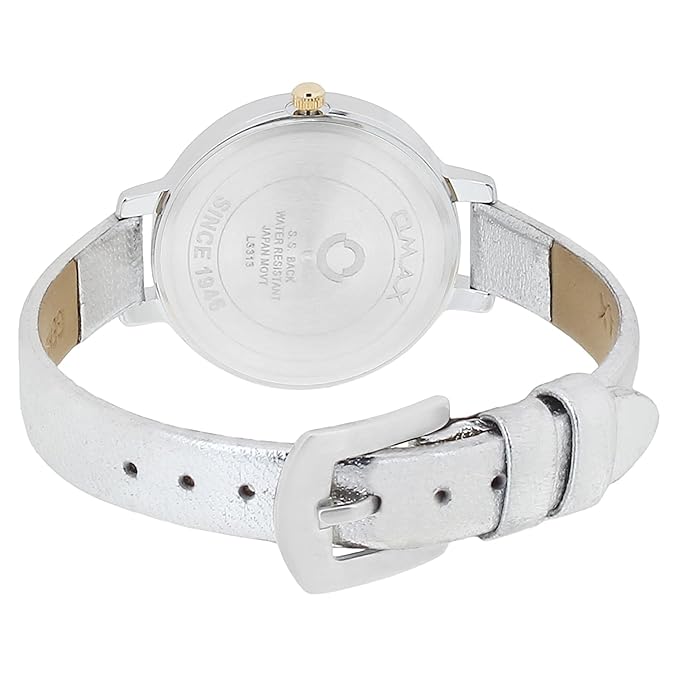 Omax White Dial Butterfly Design With Genuine Leather Silver Foil Strap watch for Women-LS313