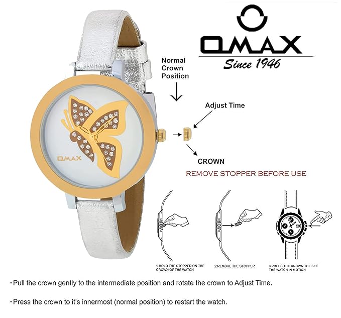 Omax White Dial Butterfly Design With Genuine Leather Silver Foil Strap watch for Women-LS313
