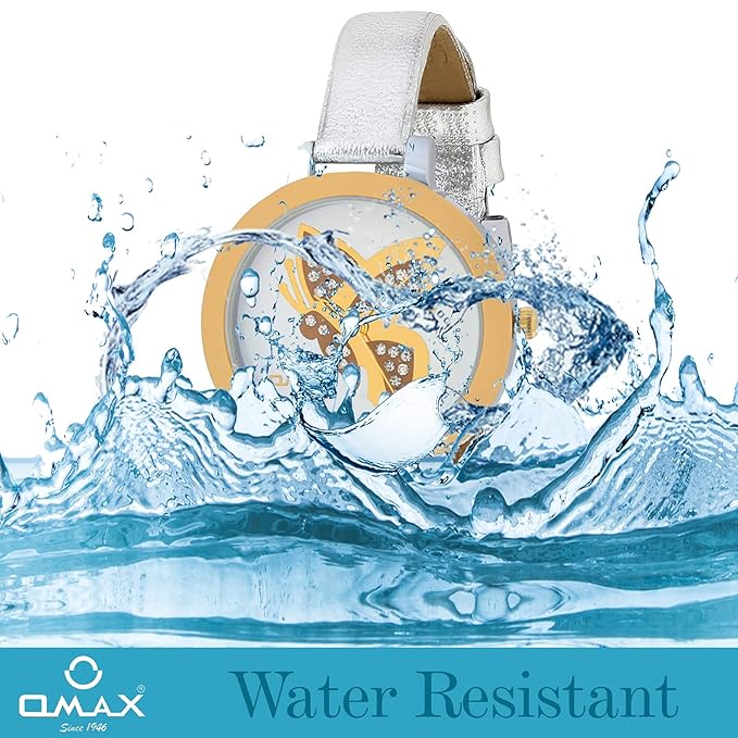 Omax White Dial Butterfly Design With Genuine Leather Silver Foil Strap watch for Women-LS313