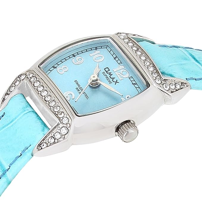 Omax Unique Aqua Color Watch with Genuine Leather Strap Watch for Women LS127
