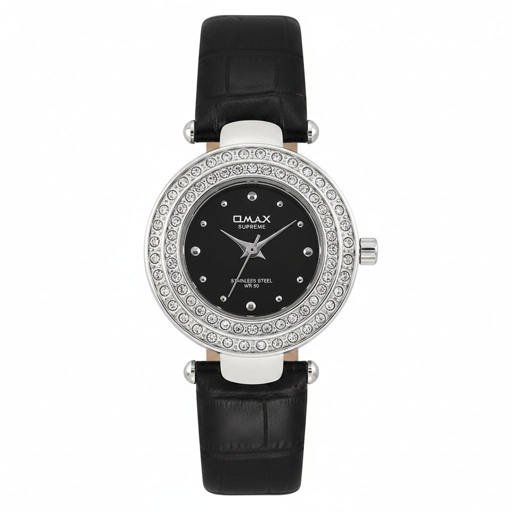Omax Women's White Dial Black Genuine Leather Strap Watch – Analog, Quartz | LS131