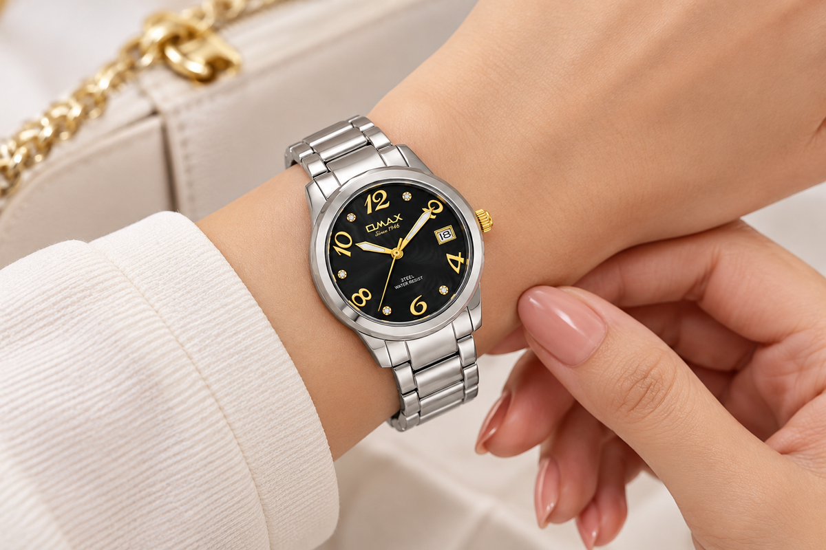 Omax Women's Black Dial Silver Stainless Steel Watch – Unique Design, Quartz | LS189