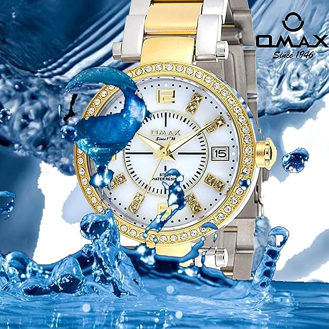 Omax Analog White Dial Gold Silver Gold Stainless Steel Women Wrist Watch with Mother of Pearl Dial-LS194