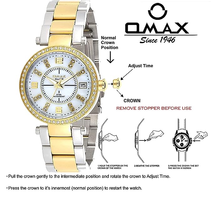 Omax Analog White Dial Gold Silver Gold Stainless Steel Women Wrist Watch with Mother of Pearl Dial-LS194