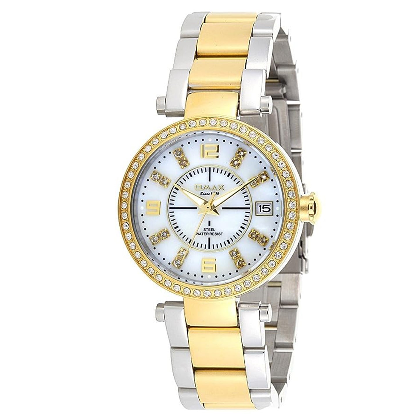 Omax Analog White Dial Gold Silver Gold Stainless Steel Women Wrist Watch with Mother of Pearl Dial-LS194LS193