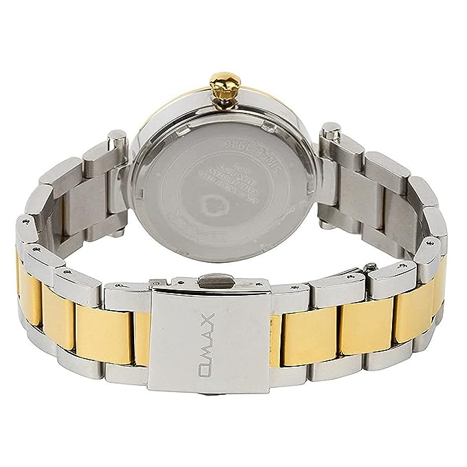 Omax Analog Black Dial Gold Silver Gold Stainless Steel Women Wrist Watch with Mother of Pearl Dial-LS194
