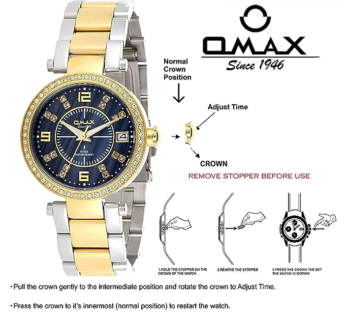 Omax Analog Black Dial Gold Silver Gold Stainless Steel Women Wrist Watch with Mother of Pearl Dial-LS194