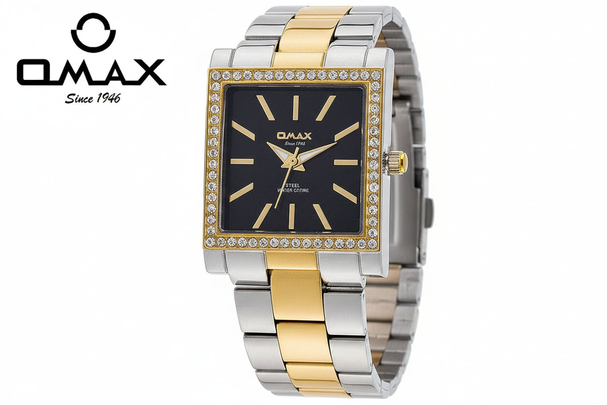 Omax Women's Black Square Dial Two Tone Gold Silver Steel Watch – Analog, Quartz | LS197