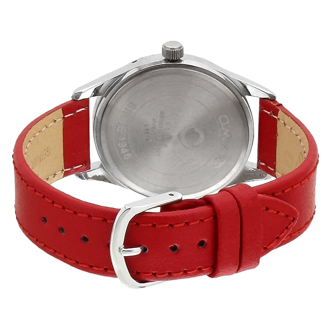 Omax Women's White Dial Silver Case Red Genuine Leather Strap Watch – Analog, Quartz | LS304