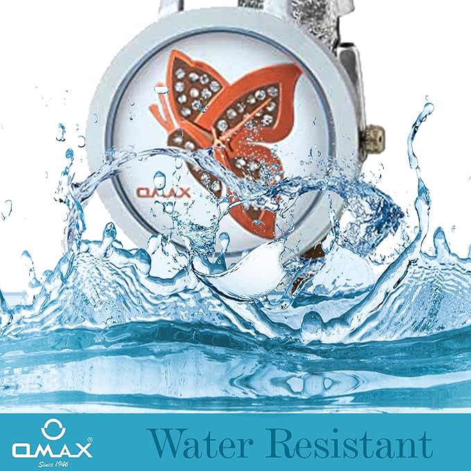 Omax White Butterfly Designed Dial with Foil printed Silver Genuine Leather Strap Watch for Girls and Women LS310