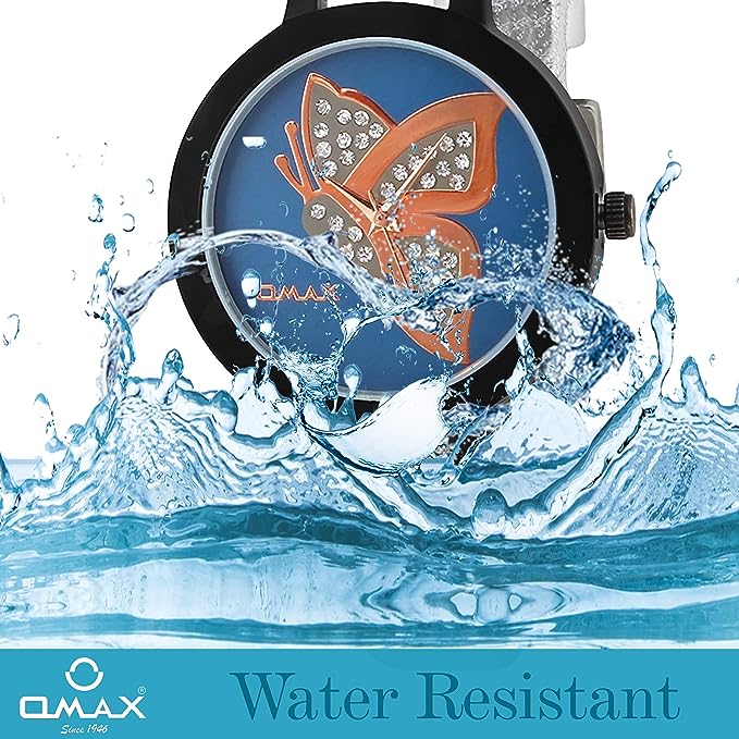 Omax Blue Butterfly Designed Dial with Foil printed Silver Genuine Leather Strap Watch for Girls and Women LS316