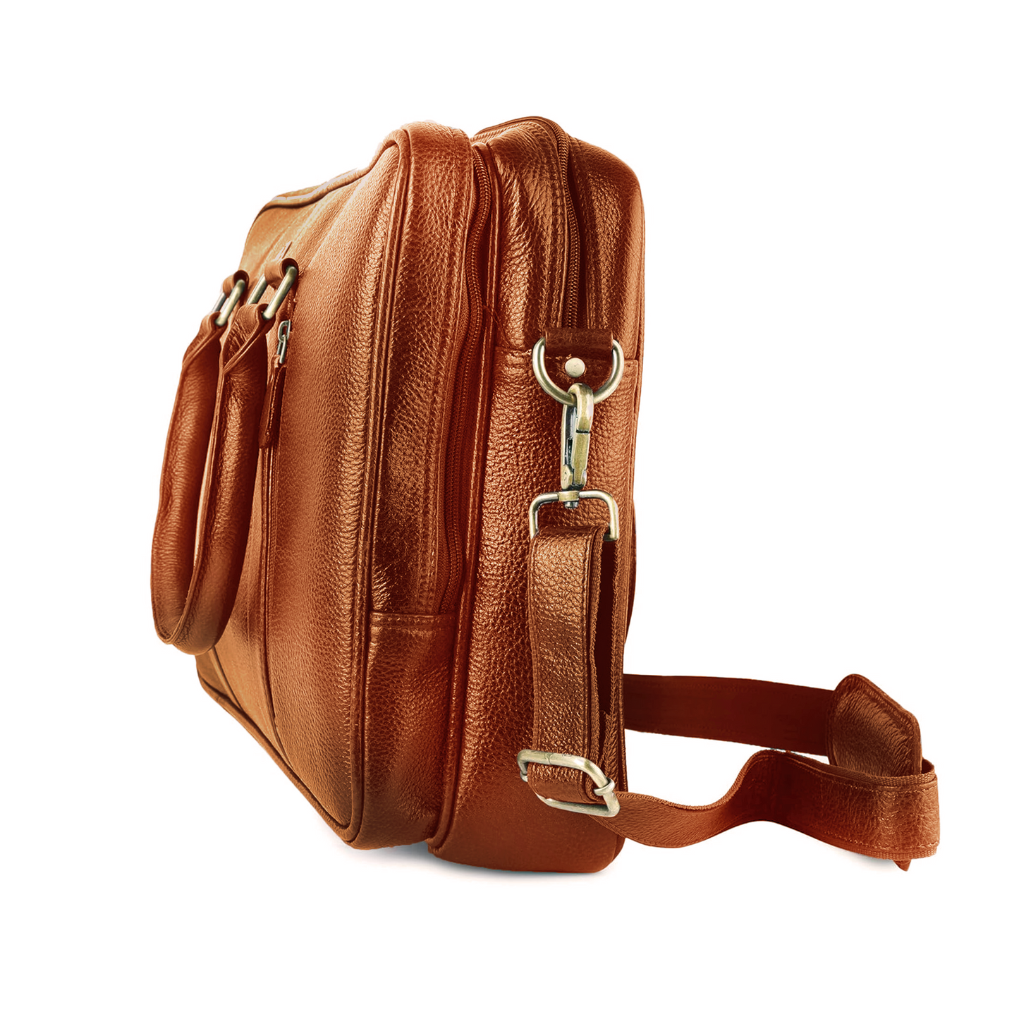 Omax Tan Color Genuine Leather Double Compartment Messenger Laptop Bag LTHR03